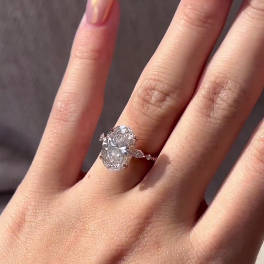 Oval 4.30tcw Lab Diamond Engagement Ring | Marquise And Round Pave | IGI Certified
