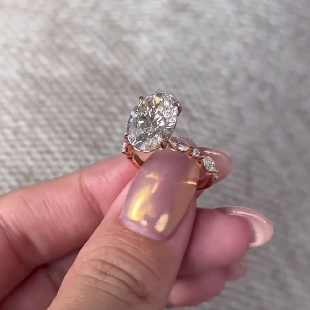 Oval 4.30tcw Lab Diamond Engagement Ring | Marquise And Round Pave | IGI Certified