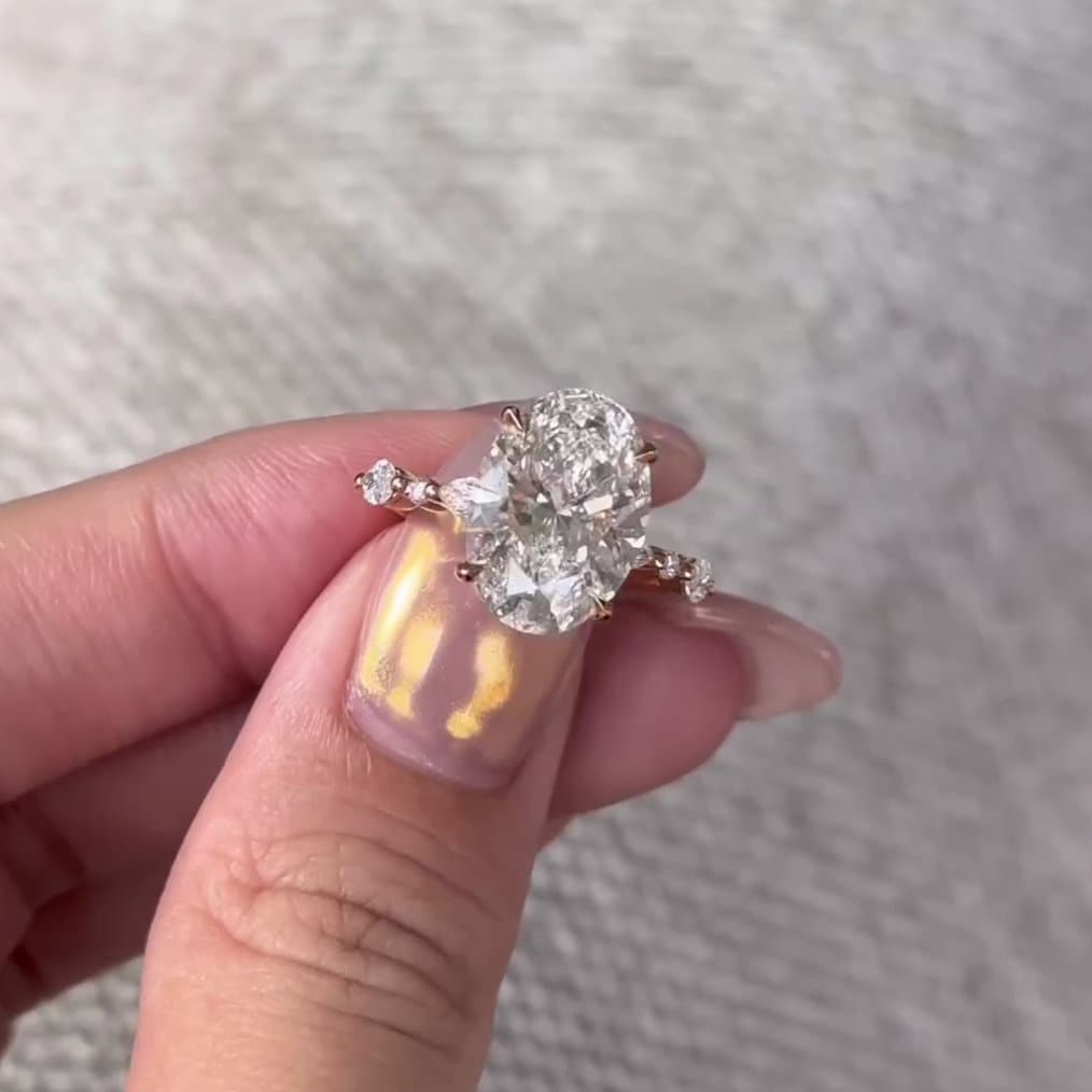 Oval 4.30tcw Lab Diamond Engagement Ring | Marquise And Round Pave | IGI Certified