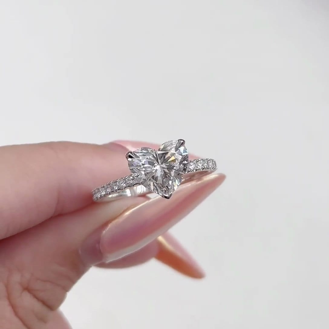 2.30ct Heart Lab Grown Diamond Engagement Ring | Pave Band | IGI Certified