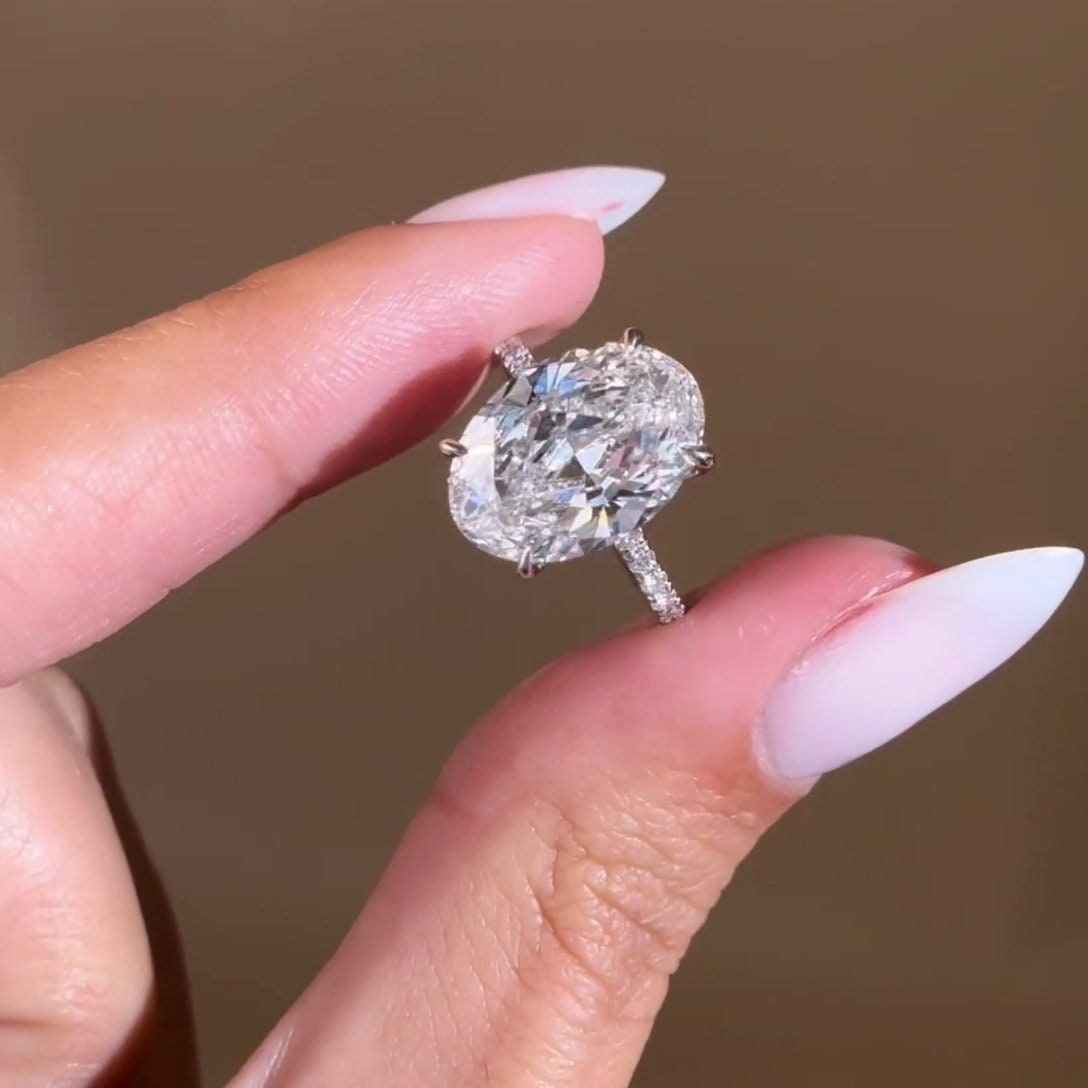 Oval 5.20tcw Lab Grown Diamond Pave Engagement Ring | IGI Certified | White Gold