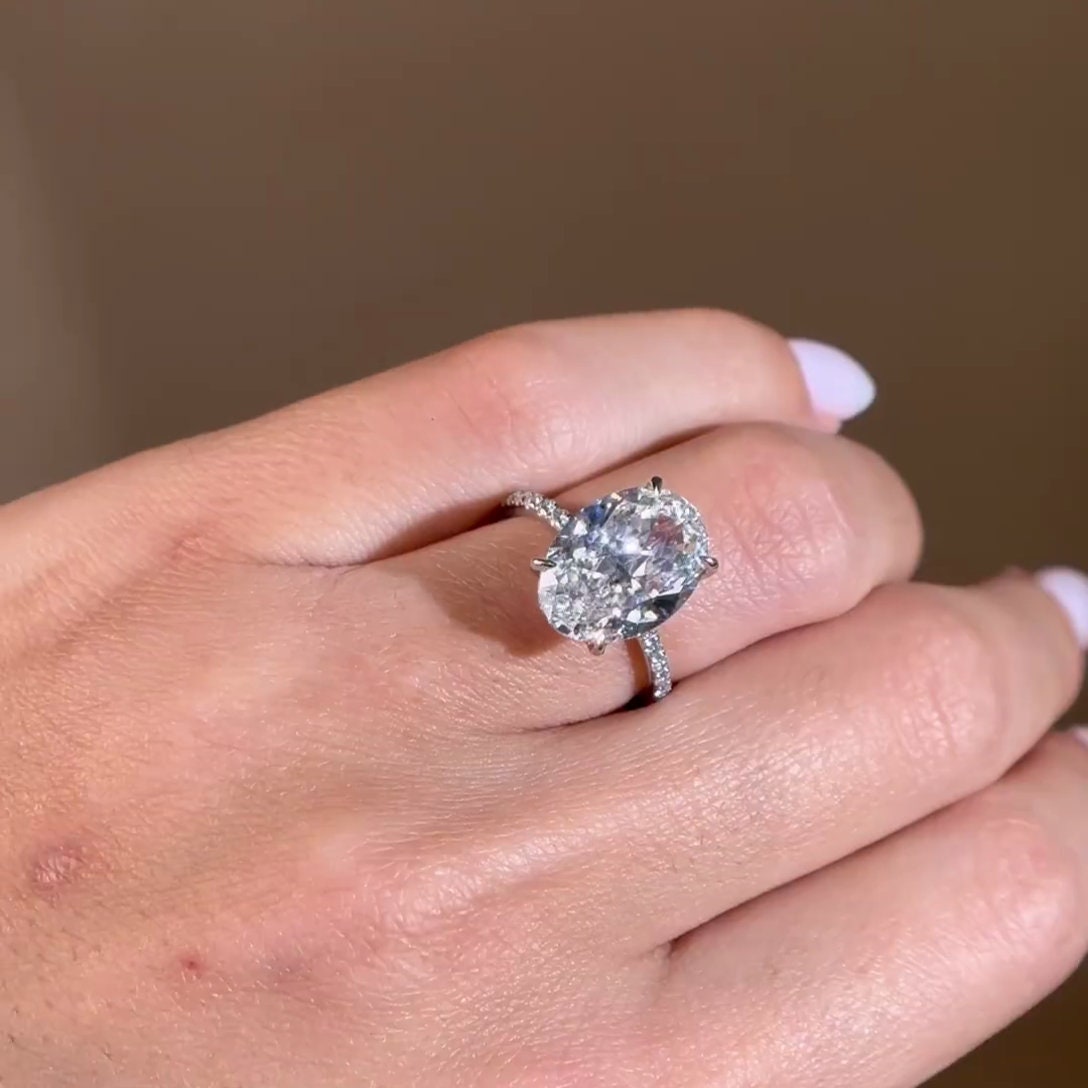 Oval 5.20tcw Lab Grown Diamond Pave Engagement Ring | IGI Certified | White Gold
