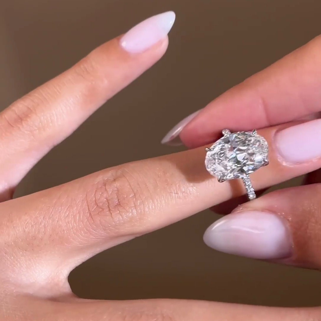 Oval 5.20tcw Lab Grown Diamond Pave Engagement Ring | IGI Certified | White Gold