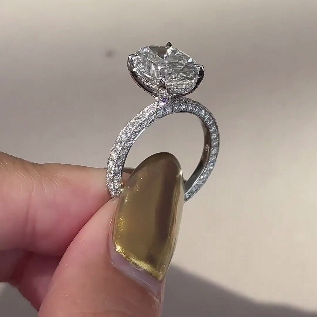 4.00tcw Oval Lab Grown Diamond Engagement Ring | 3.00ct Center | Hidden Halo | IGI Certified