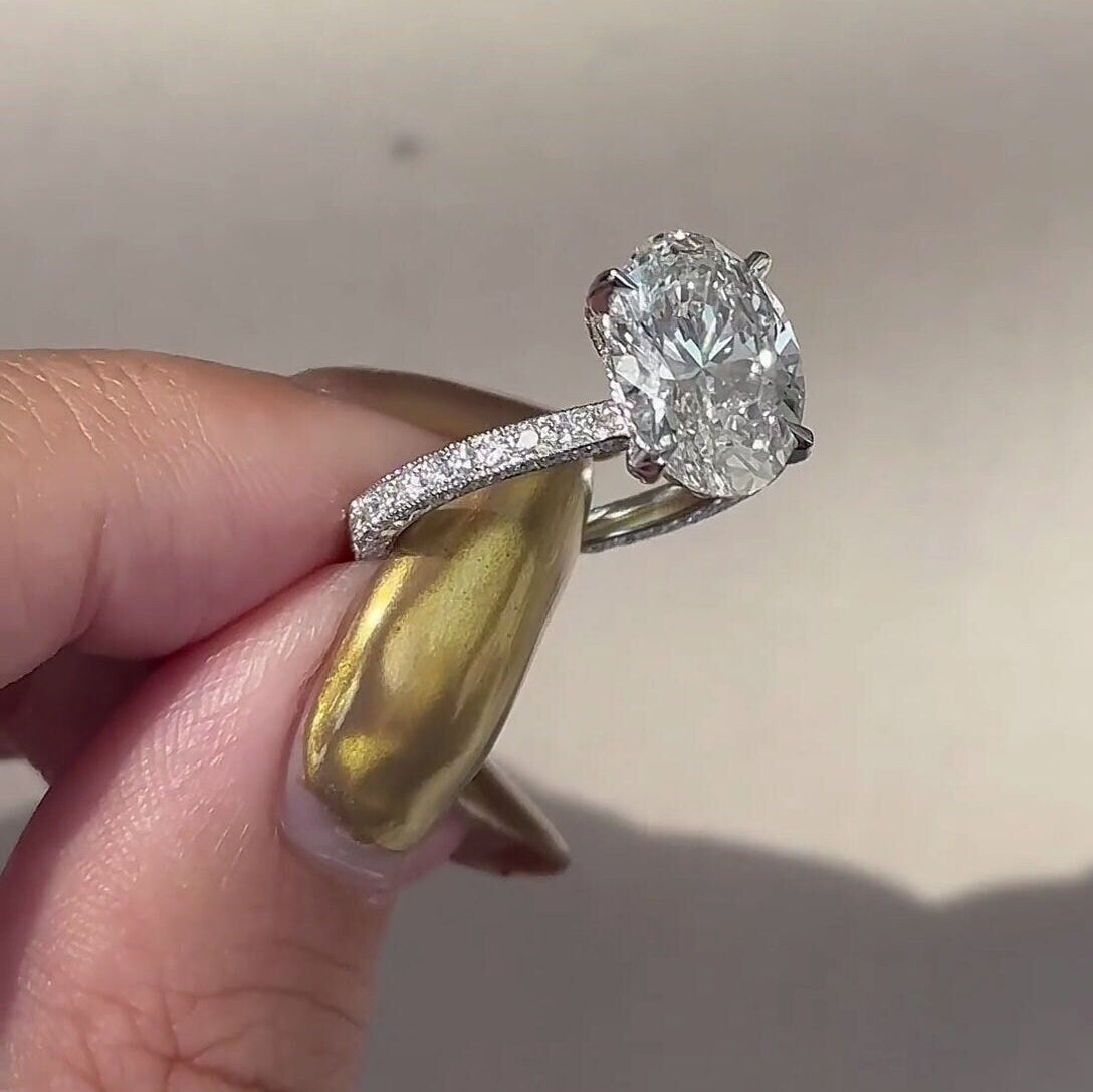 4.00tcw Oval Lab Grown Diamond Engagement Ring | 3.00ct Center | Hidden Halo | IGI Certified