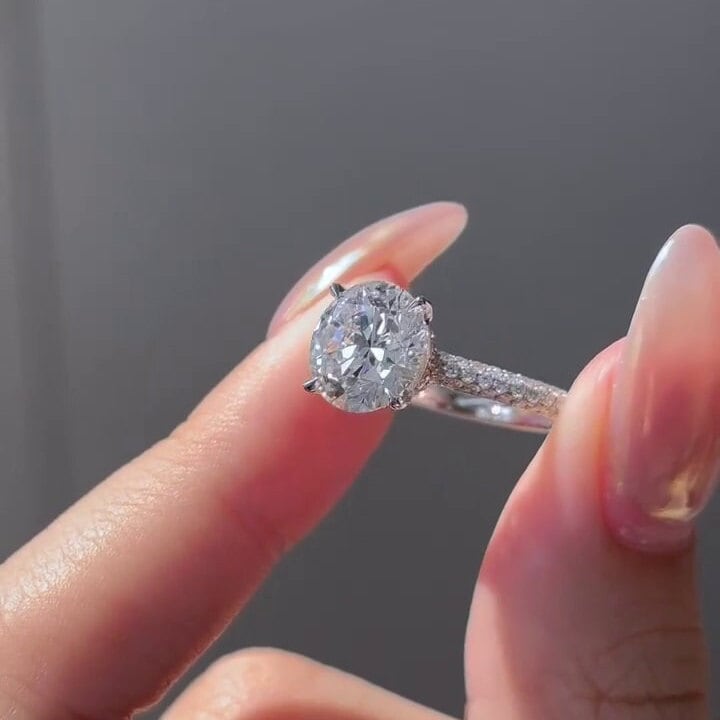 3.00tcw Round Lab Diamond Halo Ring | Cathedral Setting | IGI Certified Engagement Ring