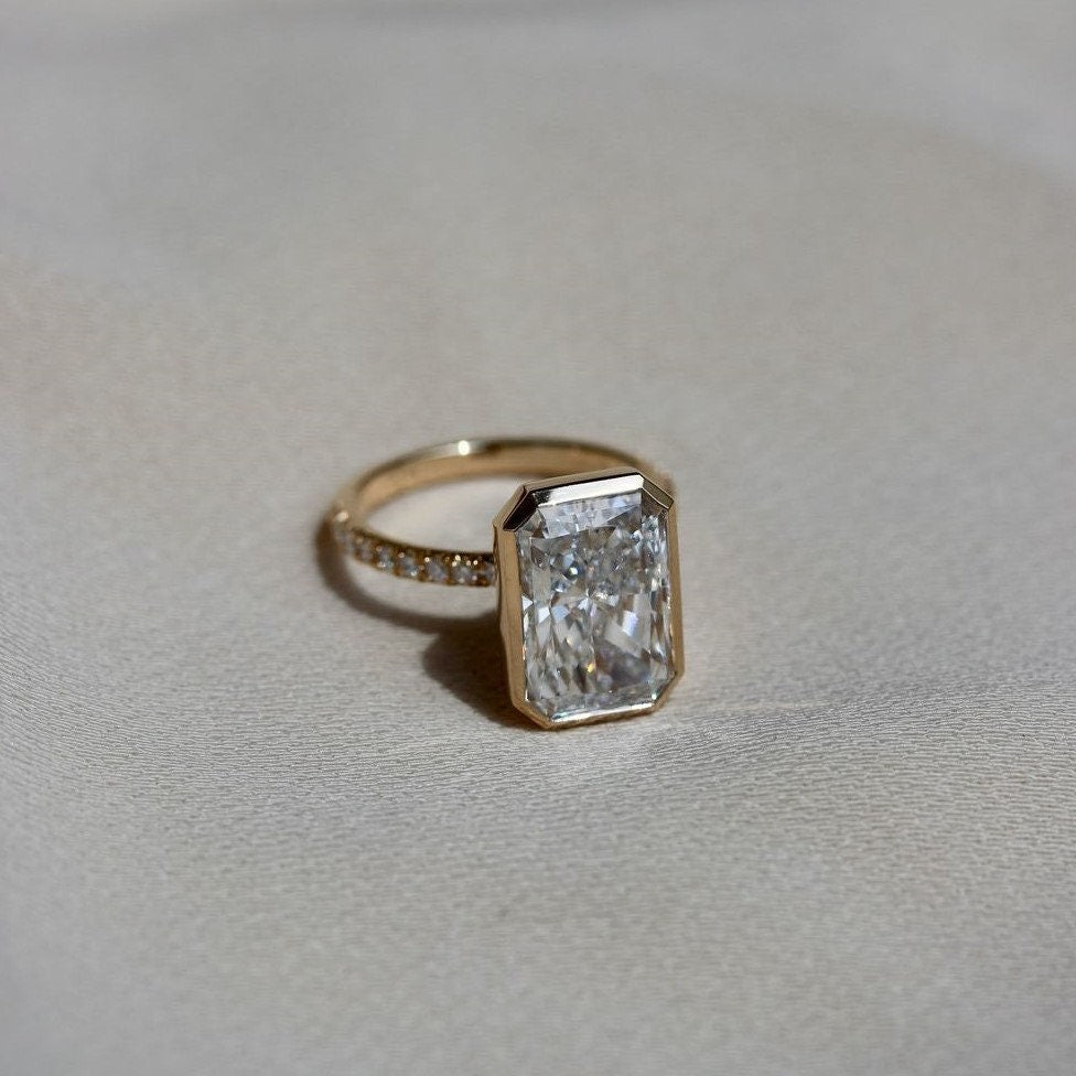 5.30tcw Radiant Lab Diamond Engagement Ring | Pavé Bezel Set | IGI Certified