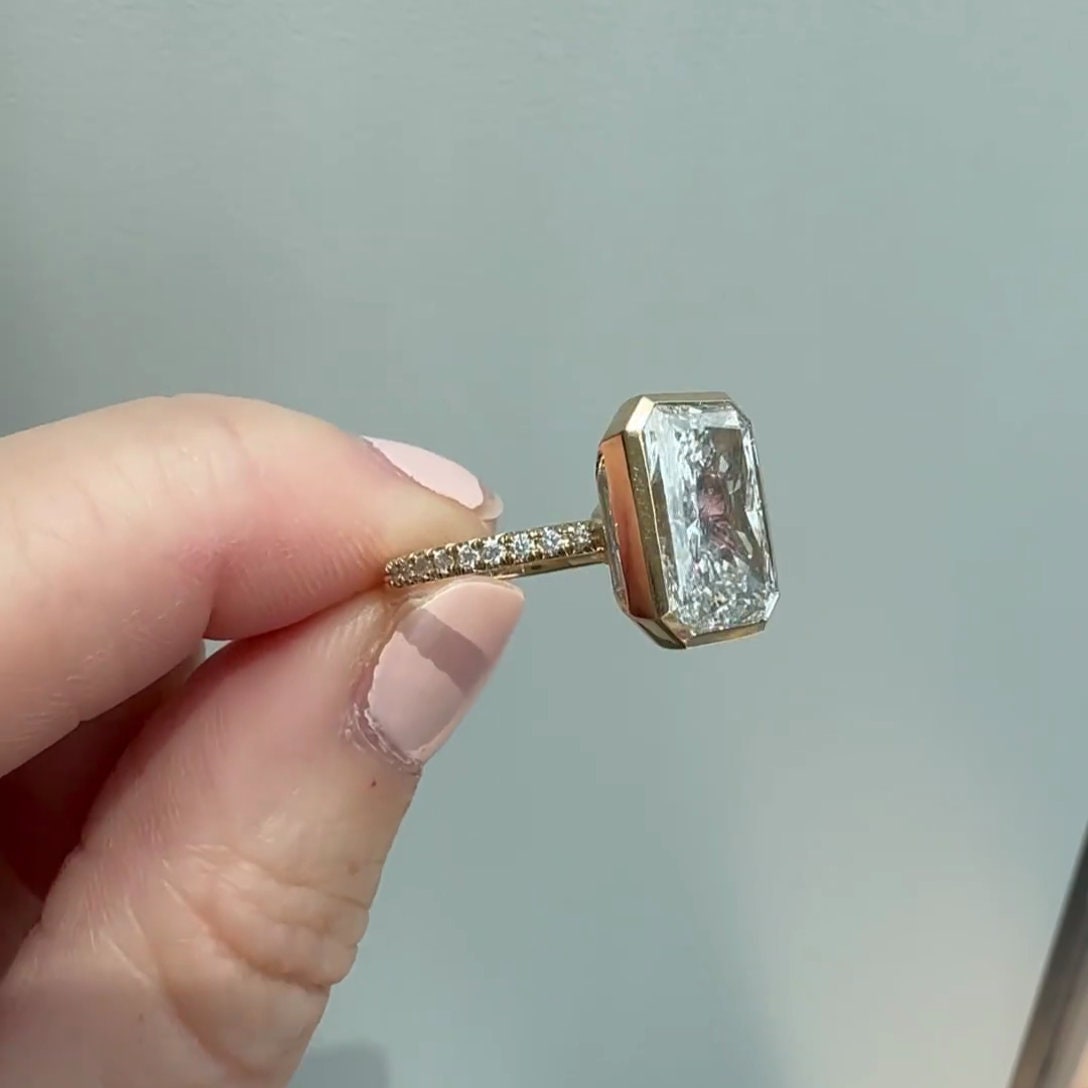 5.30tcw Radiant Lab Diamond Engagement Ring | Pavé Bezel Set | IGI Certified