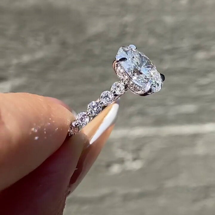 2.50tcw Oval Lab Diamond Engagement Ring | Hidden Halo & Pavé Band | IGI Certified | White Gold