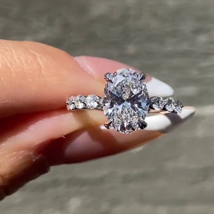 2.50tcw Oval Lab Diamond Engagement Ring | Hidden Halo & Pavé Band | IGI Certified | White Gold