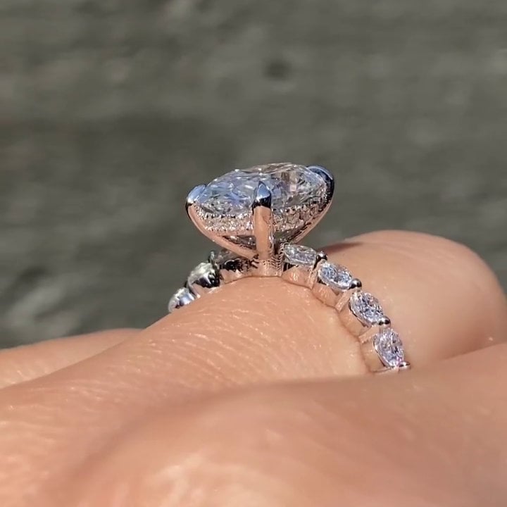 2.50tcw Oval Lab Diamond Engagement Ring | Hidden Halo & Pavé Band | IGI Certified | White Gold