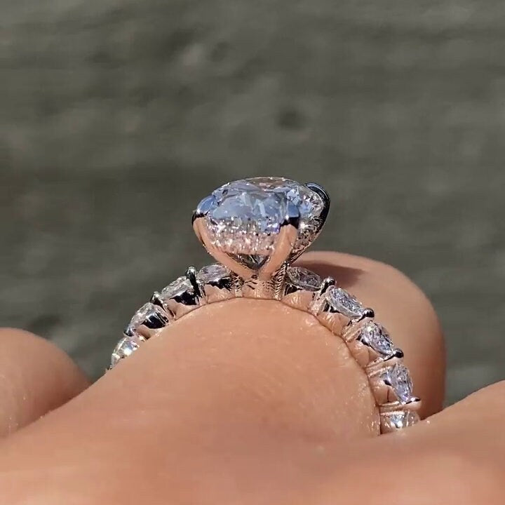 2.50tcw Oval Lab Diamond Engagement Ring | Hidden Halo & Pavé Band | IGI Certified | White Gold