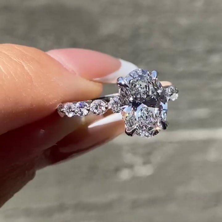 2.50tcw Oval Lab Diamond Engagement Ring | Hidden Halo & Pavé Band | IGI Certified | White Gold