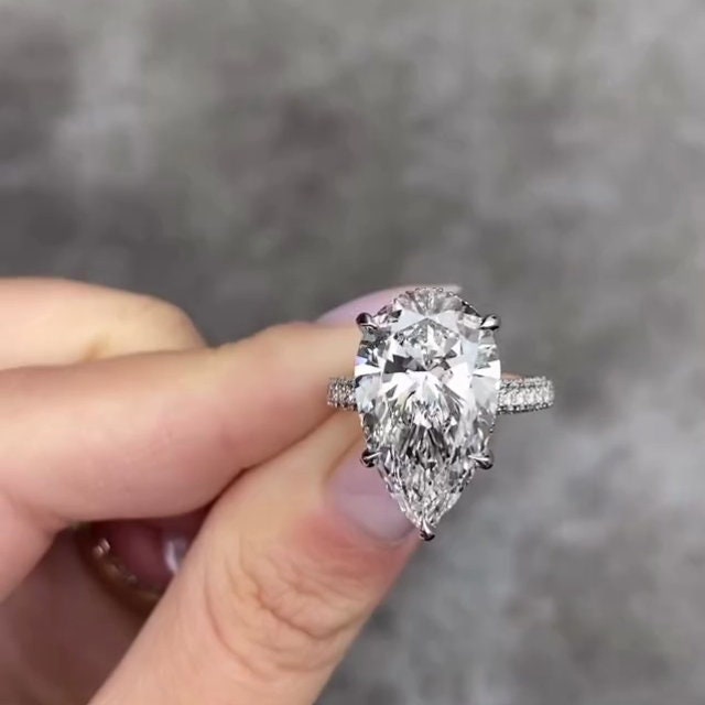 Pear 9.70tcw Lab Diamond Hidden Halo Engagement Ring | IGI Certified D-E-F VVS–VS