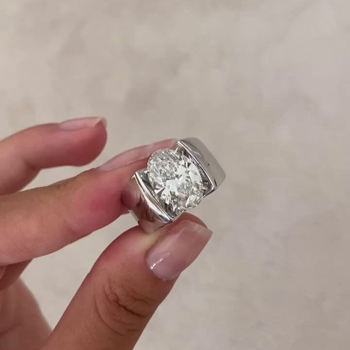 Men’s 5.00ct Oval Lab Grown Diamond Engagement Ring | Channel Set | IGI Certified