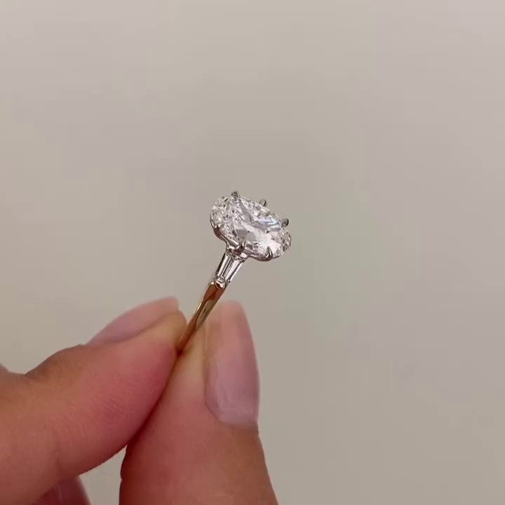 Oval 4.50tcw Lab Diamond Engagement Ring | Ethical 3-Stone | IGI | Two-Tone Gold Setting
