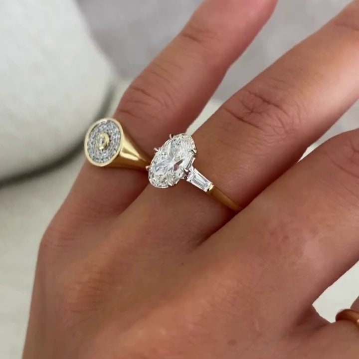 Oval 4.50tcw Lab Diamond Engagement Ring | Ethical 3-Stone | IGI | Two-Tone Gold Setting