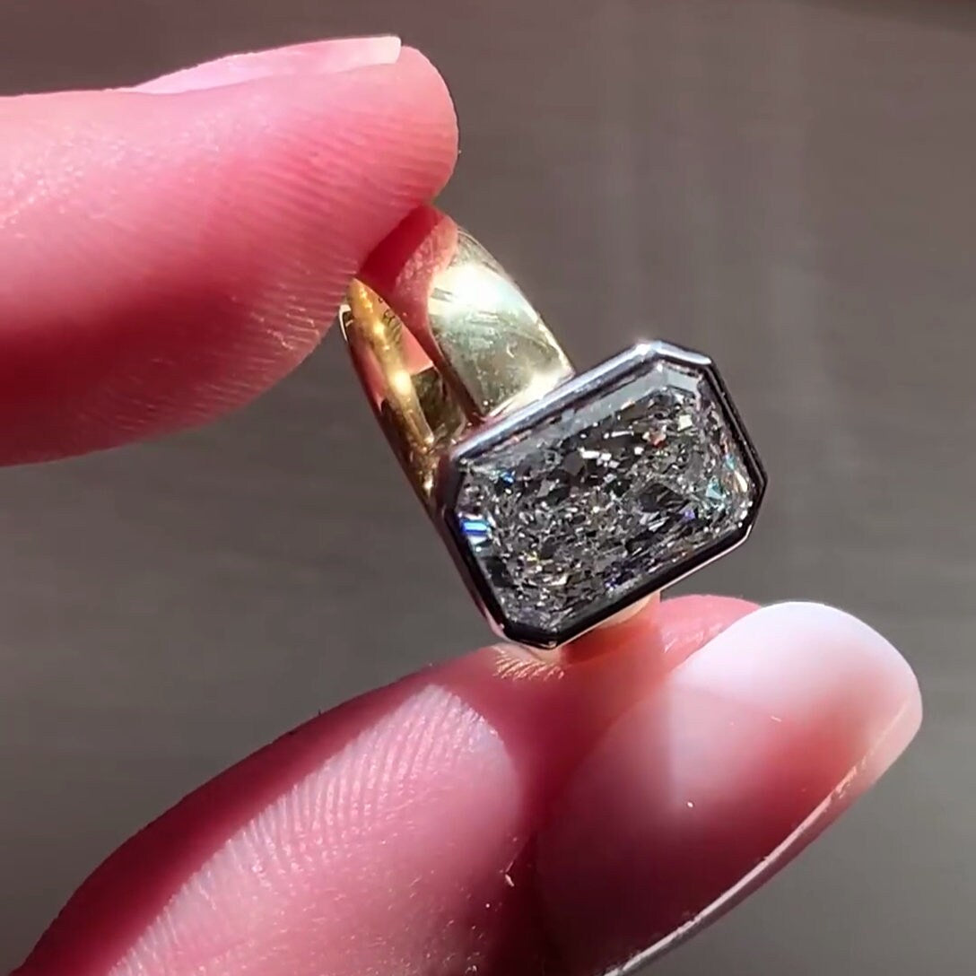 Bezel Set Radiant 3.00ct Lab Diamond Ring | Two-Tone Yellow & White Gold | IGI Certified