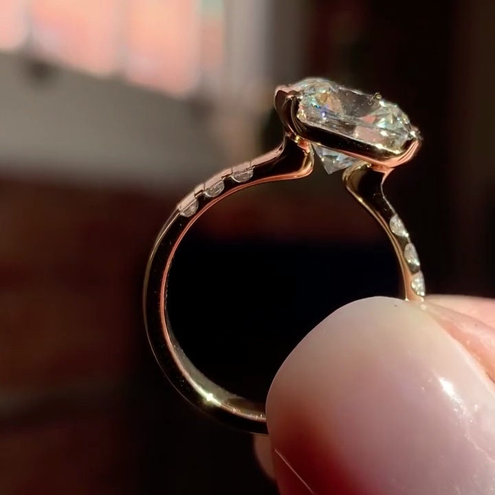 4.50tcw Cushion Lab Grown Diamond East West Half Bezel Engagement Ring | IGI Certified | VVS–VS Clarity