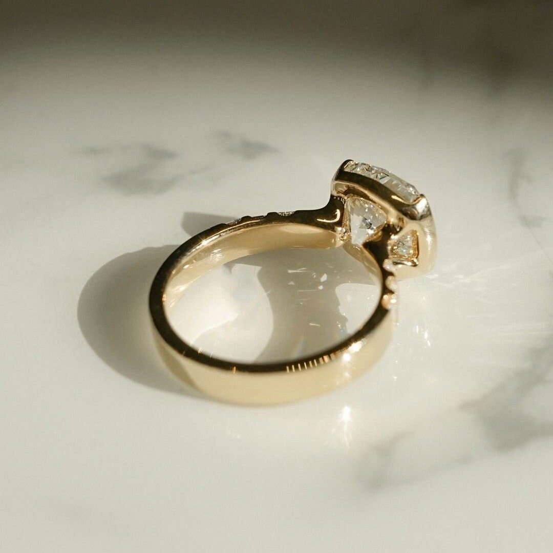 4.50tcw Cushion Lab Grown Diamond East West Half Bezel Engagement Ring | IGI Certified | VVS–VS Clarity