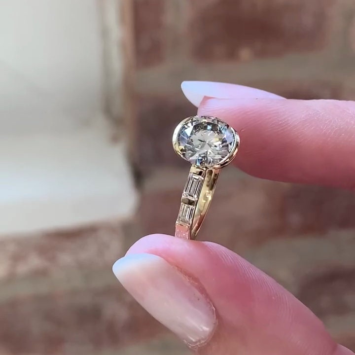 3.00tcw Lab Grown Round Diamond Ring | Bezel & Side Baguettes | Certified And Customizable