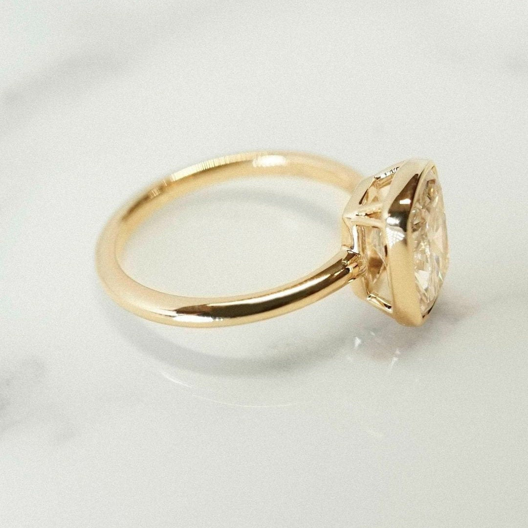 2.00ct Cushion Lab Grown Diamond Bezel Engagement Ring | IGI Certified | DEF Color | VVS Clarity