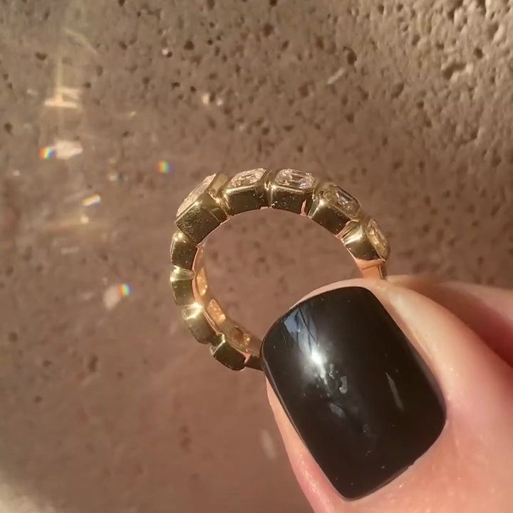 3.00tcw Emerald Lab Grown Diamond Engagement Ring | Bezel Set with Asscher Side Stones | IGI Certified