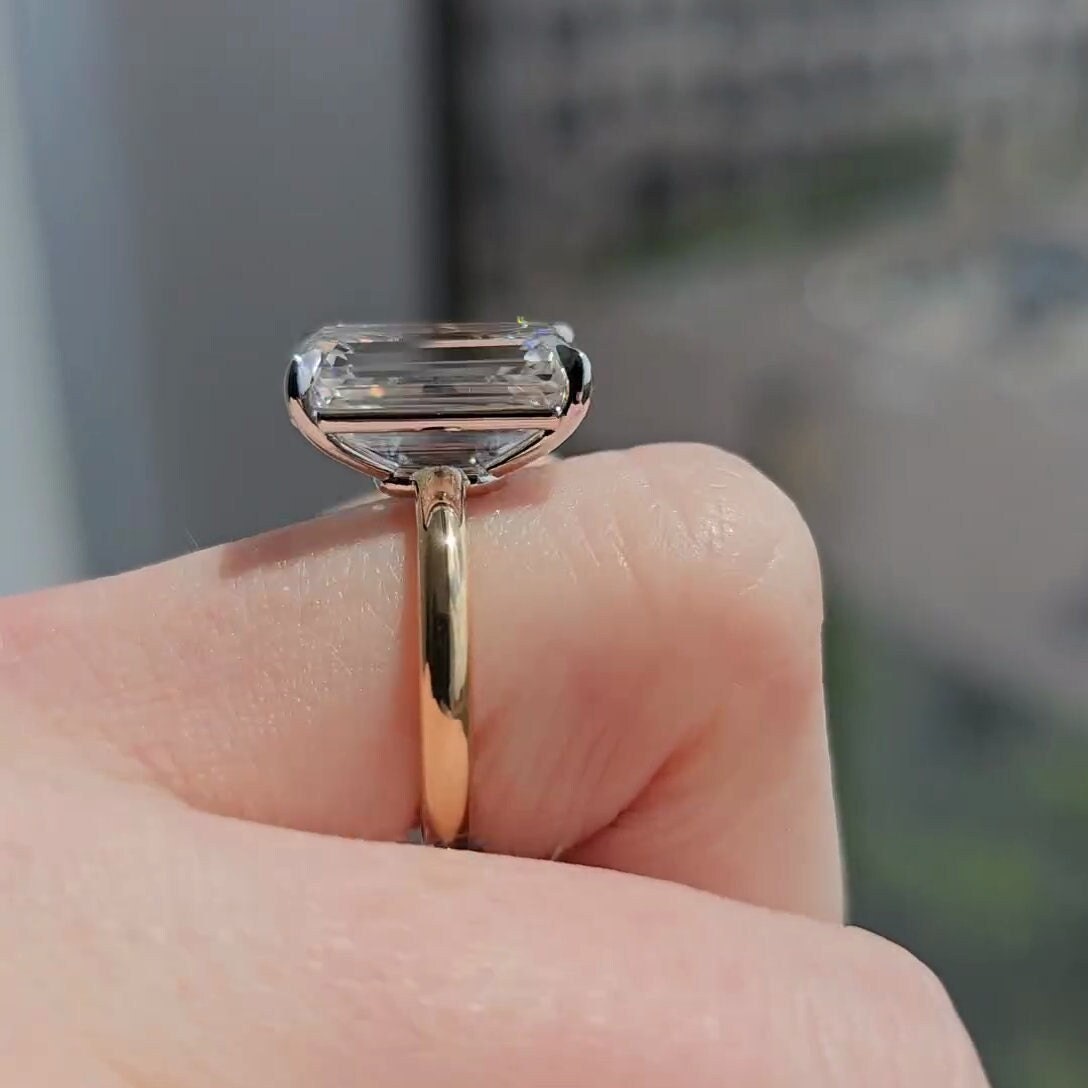 7.00ct Emerald Lab Grown Diamond Engagement Ring | Two-Tone Gold | IGI Certified