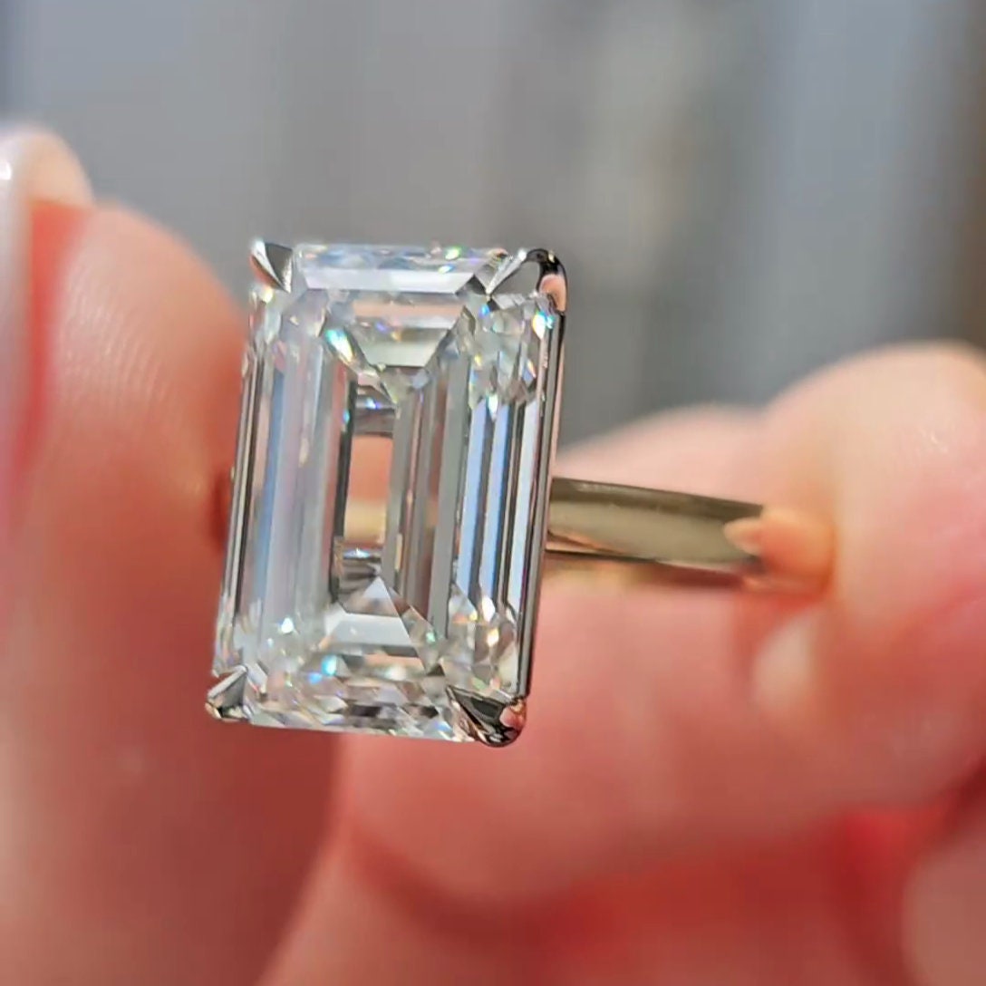 7.00ct Emerald Lab Grown Diamond Engagement Ring | Two-Tone Gold | IGI Certified