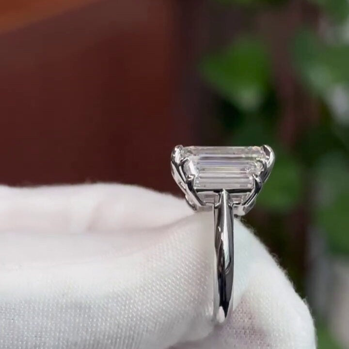 Emerald 15.00tcw Lab Grown Diamond Three Stone Engagement Ring | IGI Certified D-E-F VVS–VS