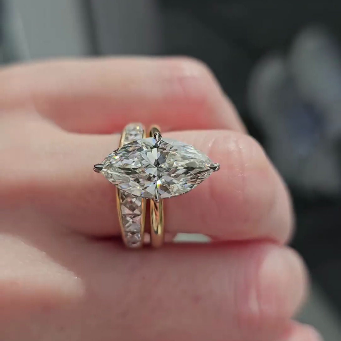 5.50ct Marquise Lab Diamond Hidden Halo Engagement Ring | Two-Tone Gold | IGI Certified