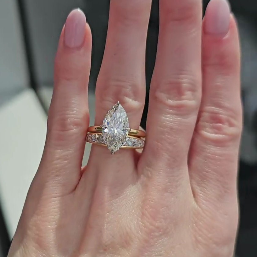 5.50ct Marquise Lab Diamond Hidden Halo Engagement Ring | Two-Tone Gold | IGI Certified