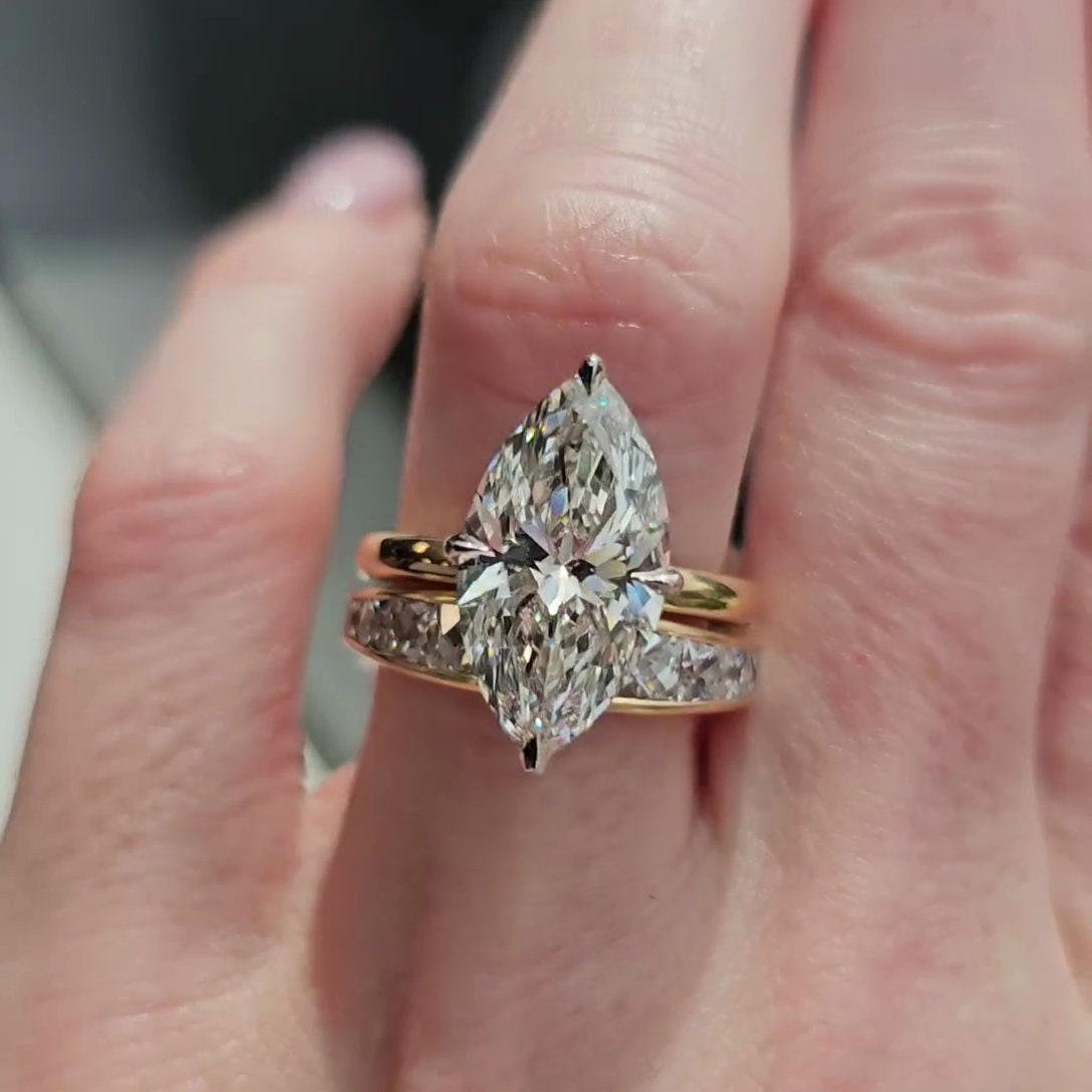 5.50ct Marquise Lab Diamond Hidden Halo Engagement Ring | Two-Tone Gold | IGI Certified