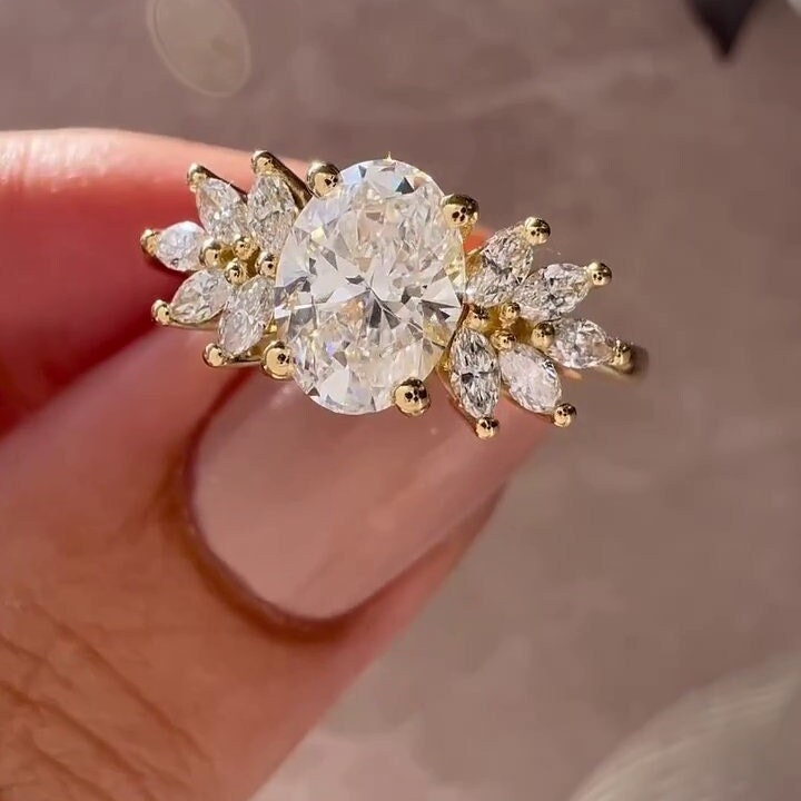 1.50tcw Oval Lab Diamond Engagement Ring with Marquise Side Stones | IGI Certified D-E-F VVS–VS