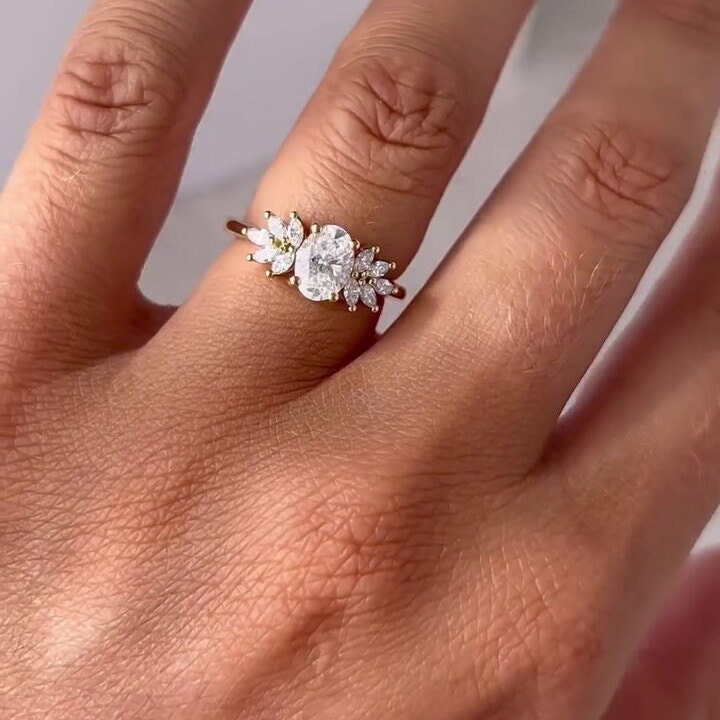 1.50tcw Oval Lab Diamond Engagement Ring with Marquise Side Stones | IGI Certified D-E-F VVS–VS