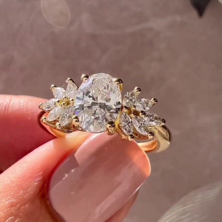 1.50tcw Oval Lab Diamond Engagement Ring with Marquise Side Stones | IGI Certified D-E-F VVS–VS