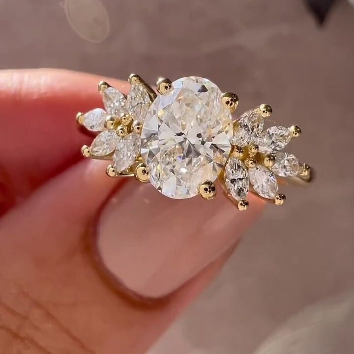 1.50tcw Oval Lab Diamond Engagement Ring with Marquise Side Stones | IGI Certified D-E-F VVS–VS