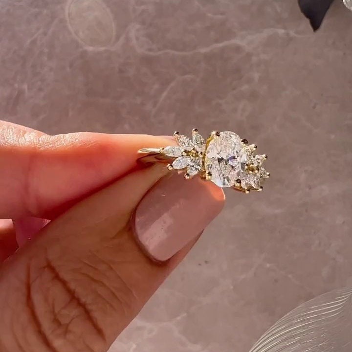 1.50tcw Oval Lab Diamond Engagement Ring with Marquise Side Stones | IGI Certified D-E-F VVS–VS