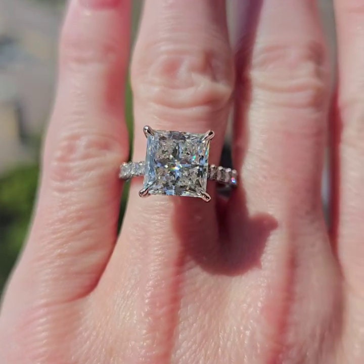 Princess Cut 4.60tcw Lab Grown Diamond Ring | Cathedral Halo Design | DEF Color | VVS–VS Clarity