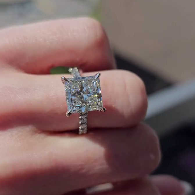 Princess Cut 4.60tcw Lab Grown Diamond Ring | Cathedral Halo Design | DEF Color | VVS–VS Clarity