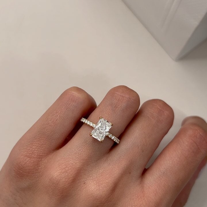 2.40ctw Radiant Diamond Lab Engagement Ring | Yellow Gold Band | Hidden Halo Setting