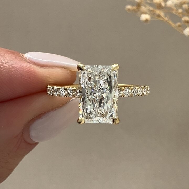 2.40ctw Radiant Diamond Lab Engagement Ring | Yellow Gold Band | Hidden Halo Setting