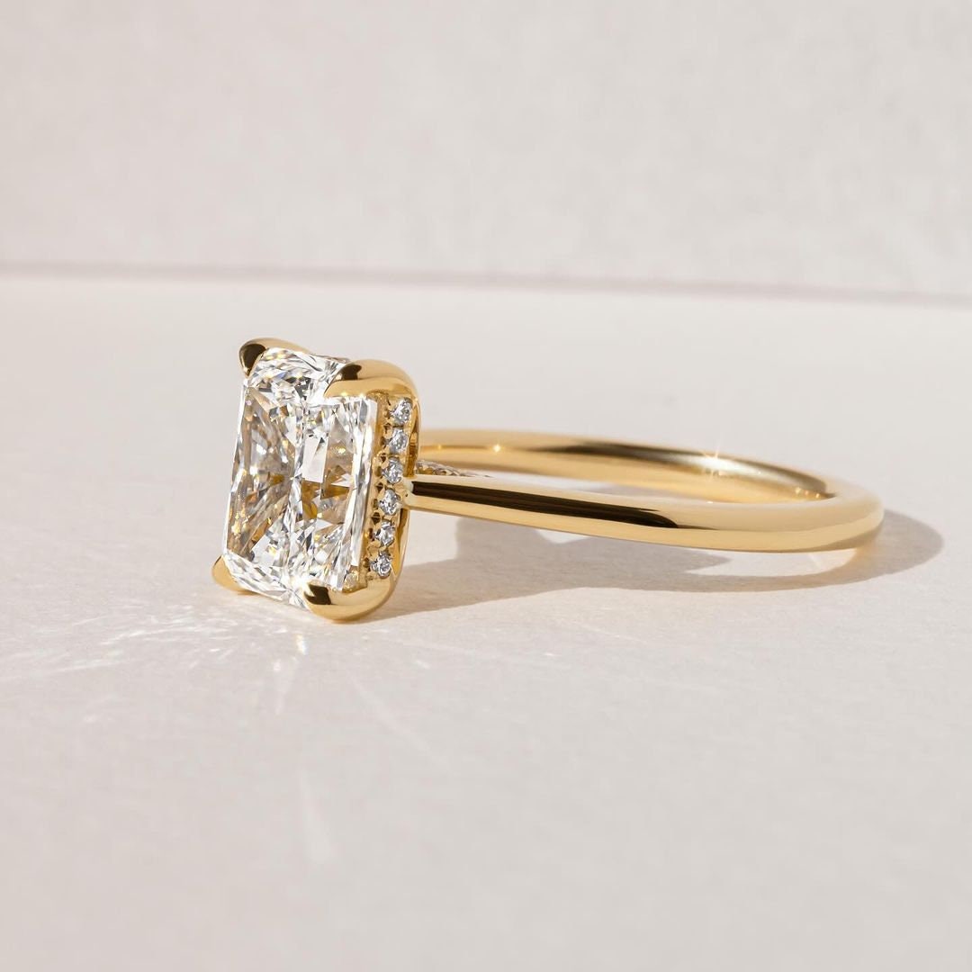 2.20tcw Radiant Lab Grown Diamond Cathedral Hidden Halo Engagement Ring | IGI Certified