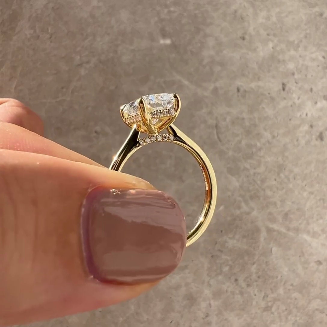 2.20tcw Radiant Lab Grown Diamond Cathedral Hidden Halo Engagement Ring | IGI Certified