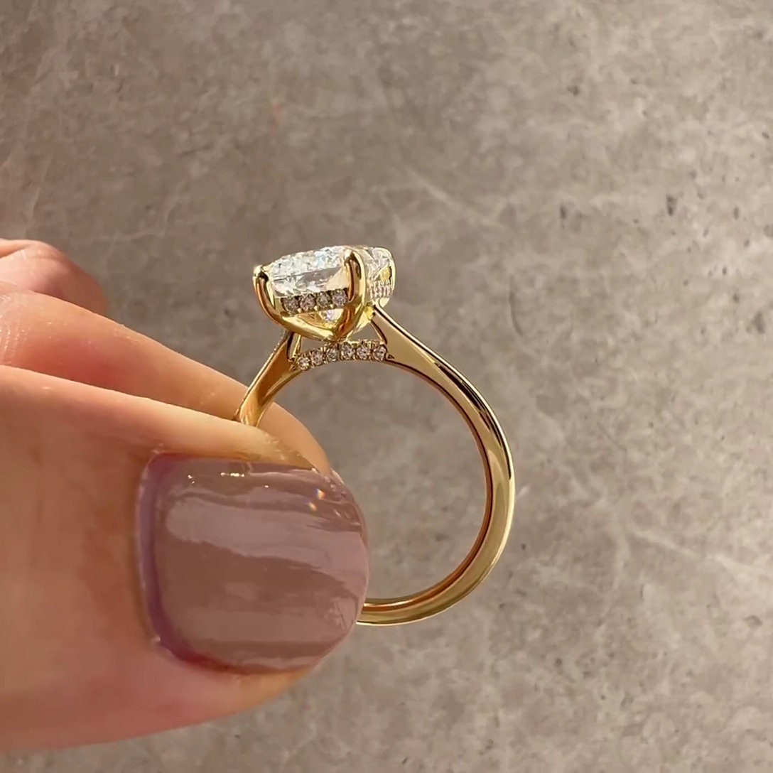 2.20tcw Radiant Lab Grown Diamond Cathedral Hidden Halo Engagement Ring | IGI Certified