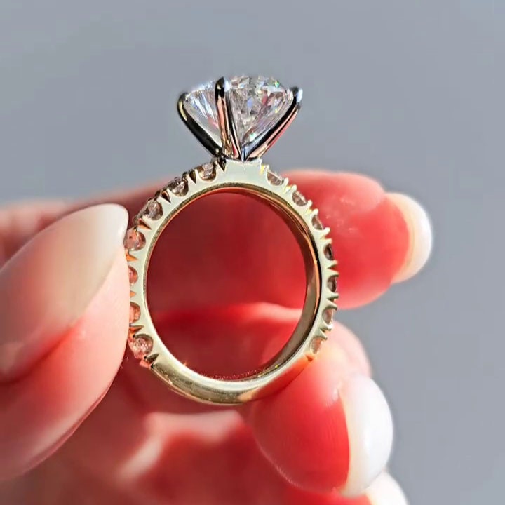 4.50tcw Oval Lab Diamond Engagement Ring | Scalloped Pavé | Two-Tone Gold | IGI Certified