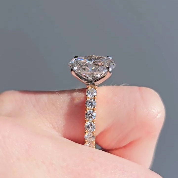 4.50tcw Oval Lab Diamond Engagement Ring | Scalloped Pavé | Two-Tone Gold | IGI Certified