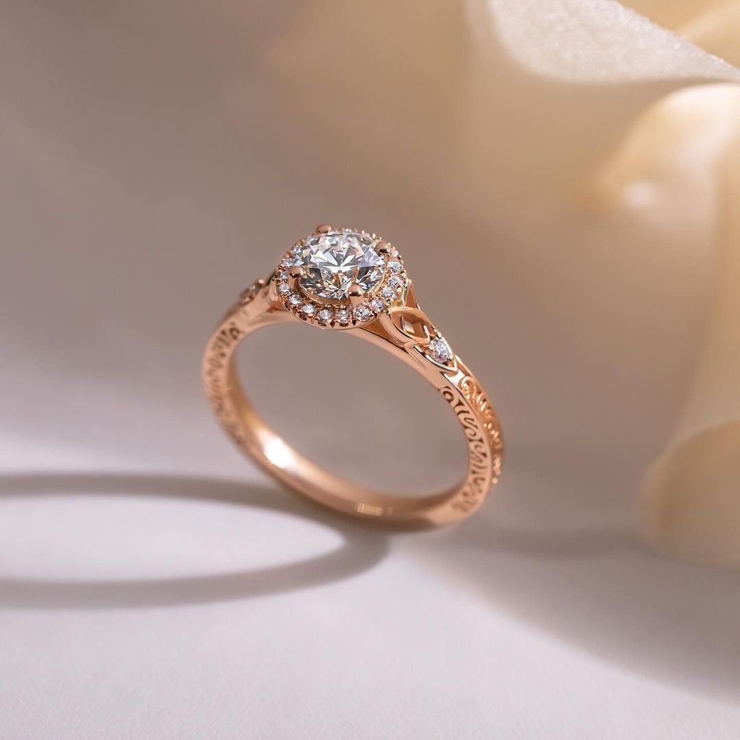 1.20ct Round Lab Grown Diamond Engagement Ring | Halo Cathedral | IGI Certified | Rose Gold | VVS–VS Clarity