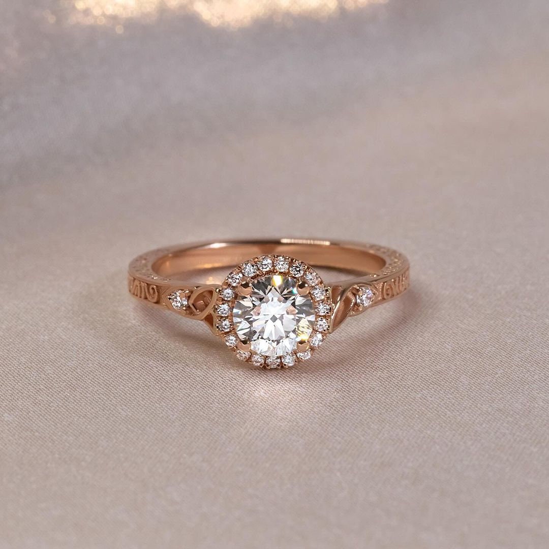 1.20ct Round Lab Grown Diamond Engagement Ring | Halo Cathedral | IGI Certified | Rose Gold | VVS–VS Clarity