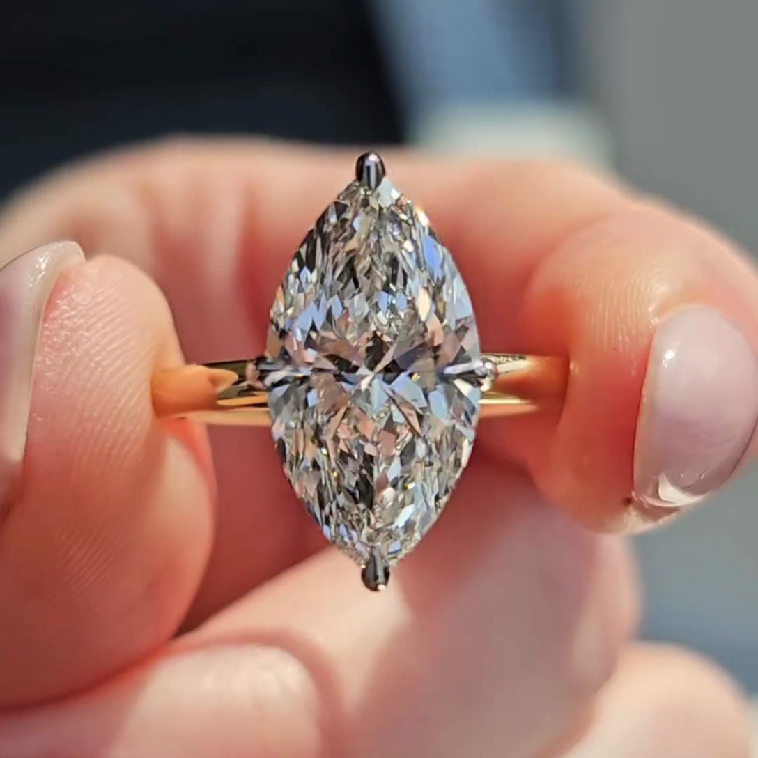 3.20tcw Marquise Lab Diamond Hidden Halo Engagement Ring | Two-Tone Gold | IGI Certified